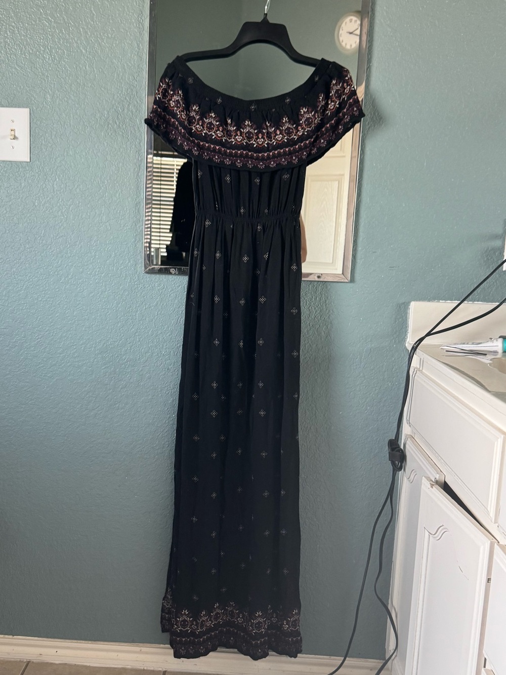 Altar'd State Black Off-Shoulder Embroidered Maxi Dress